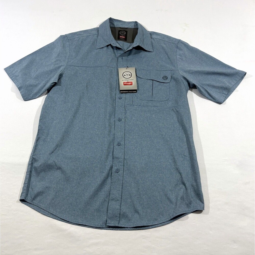 Wrangler ATG Performance Utility Mens Blue Hiking Outdoors Pocket Shirt Sz M NEW